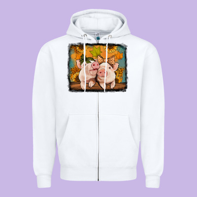 Fall Pigs Zipper Hoodie Designed By Jasminsmagicworld