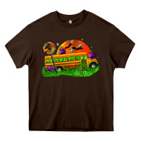 Chocolate Brown Halloween School Bus Heavy Core Tee - FaDigitalArtStudio