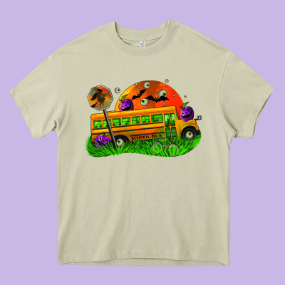 Halloween School Bus Heavy Core Tee Designed By Fadigitalartstudio