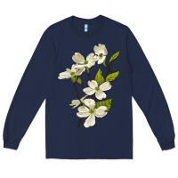 Navy American Dogwood Flower Illustrations Long Sleeve Tee - LillyAllenDesigns