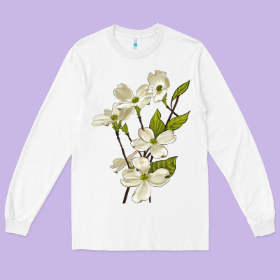 American Dogwood Flower Illustrations Long Sleeve Tee Designed By Lillyallendesigns