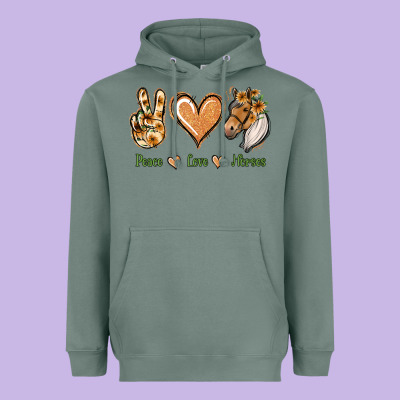 Peace Love Horses Heavyweight Hoodie Designed By Jasminsmagicworld