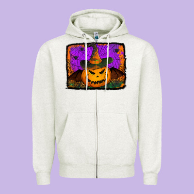 Jack O' Lantern Pumpkin Zipper Hoodie Designed By Jasminsmagicworld