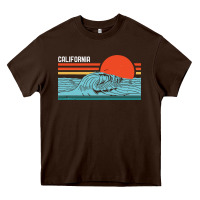 Chocolate Brown vintage california wave surf retro 80s california beach surfing Heavy Core Tee - linhVisuals
