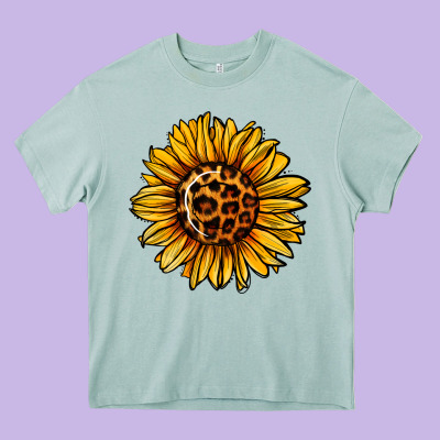 Sunflower Leopard Heavy Core Tee Designed By Jasminsmagicworld