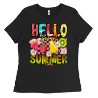 Black Hello Sweet Summer Time Ladies Tee - CowhideDigitalArt