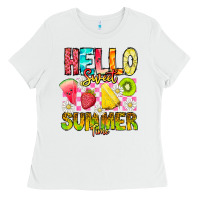 White Hello Sweet Summer Time Ladies Tee - CowhideDigitalArt