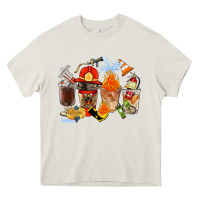 Cream Firefighter Coffee Cups Heavy Core Tee - FaDigitalArtStudio