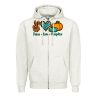 Oatmeal Heather peace love pumpkins Zipper Hoodie - Jasminsmagicworld