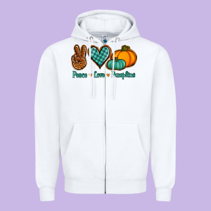 Peace Love Pumpkins Zipper Hoodie Designed By Jasminsmagicworld