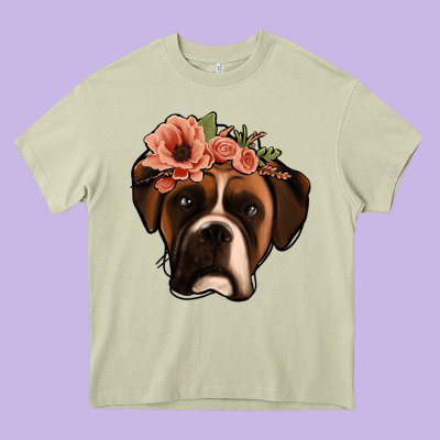 Floral Boxer Heavy Core Tee Designed By Jasminsmagicworld