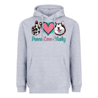 Heather Grey Peace Love Husky Heavyweight Hoodie - Jasminsmagicworld