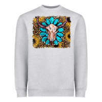 Heather Grey leopard sunflowers and gemstone skull Heavyweight Sweatshirt - RanaPortraitStore
