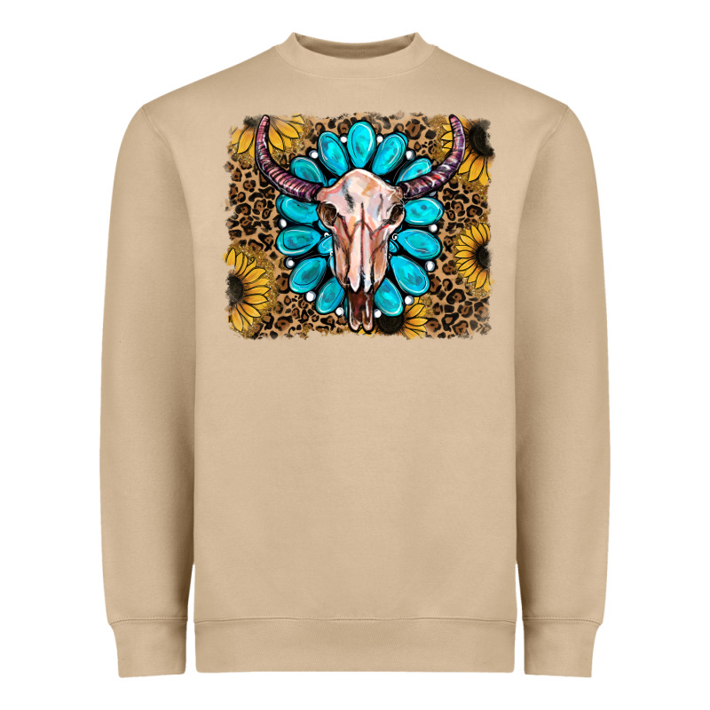 Leopard Sunflowers And Gemstone Skull Heavyweight Sweatshirt by RanaPortraitStore | Teevron
