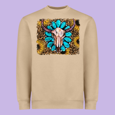 Leopard Sunflowers And Gemstone Skull Heavyweight Sweatshirt Designed By Ranaportraitstore