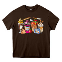 Chocolate Brown Lunch Lady Coffee Cups Heavy Core Tee - FaDigitalArtStudio