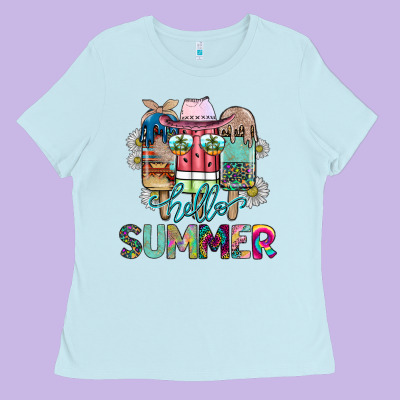 Hello Summer Ladies Tee Designed By Cowhidedigitalart