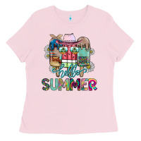 Bubblegum Pink Hello Summer Ladies Tee - CowhideDigitalArt