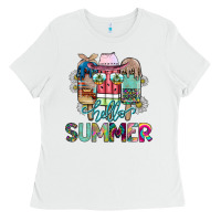 White Hello Summer Ladies Tee - CowhideDigitalArt