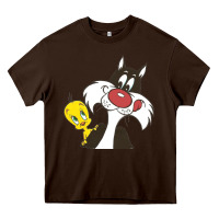 Chocolate Brown tweety and sylvester Heavy Core Tee - linhVisuals