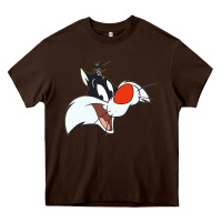 Chocolate Brown sylvester  face Heavy Core Tee - linhVisuals