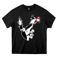 Black sylvester cat Heavy Core Tee - linhVisuals