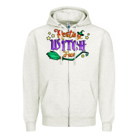 Oatmeal Heather resting witch face Zipper Hoodie - Jasminsmagicworld
