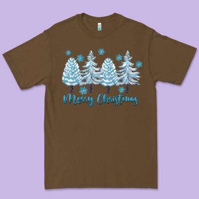 Merry Christmas Blue Trees Premium Tee Designed By Fadigitalartstudio