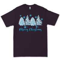 Plum merry christmas blue trees Premium Tee - FaDigitalArtStudio