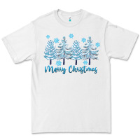 White merry christmas blue trees Premium Tee - FaDigitalArtStudio