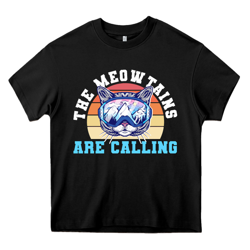 Skiing T  Shirt Ski Goggles Cat The Meowtains Are Calling Skier Winter Heavy Core Tee by linhVisuals | Teevron
