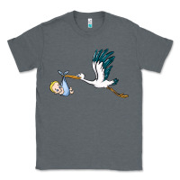 Charcoal Heather stork with baby boy Classic Tee - BarkalooDesign