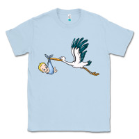 Dusty Blue stork with baby boy Classic Tee - BarkalooDesign