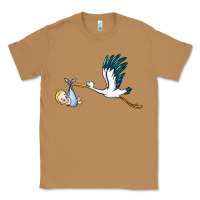 Toasted Coconut stork with baby boy Classic Tee - BarkalooDesign