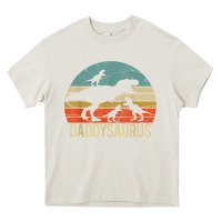 Cream daddy dinosaur daddysaurus 3 three kids xmas christmas gift t shirt Heavy Core Tee - linhVisuals