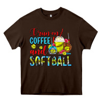 Chocolate Brown I Run On Coffee And Softball Frappe Heavy Core Tee - FaDigitalArtStudio