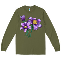 Army Green Pasque Flower Illustrations Long Sleeve Tee - LillyAllenDesigns