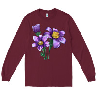 Burgundy Pasque Flower Illustrations Long Sleeve Tee - LillyAllenDesigns