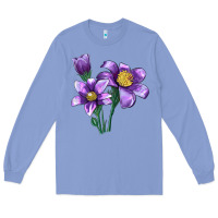 Colony Blue Pasque Flower Illustrations Long Sleeve Tee - LillyAllenDesigns