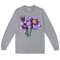 Heather Grey Pasque Flower Illustrations Long Sleeve Tee - LillyAllenDesigns