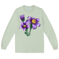 Matcha Pasque Flower Illustrations Long Sleeve Tee - LillyAllenDesigns