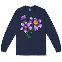 Navy Pasque Flower Illustrations Long Sleeve Tee - LillyAllenDesigns