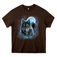 Chocolate Brown t shirt, grey wolf hunting ground, icy moon, forest, galaxy Heavy Core Tee - linhVisuals