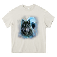 Cream t shirt, grey wolf hunting ground, icy moon, forest, galaxy Heavy Core Tee - linhVisuals