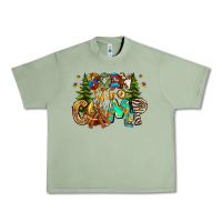 Oil Green Born To Camp Urban Heavy Tee - CowhideDigitalArt