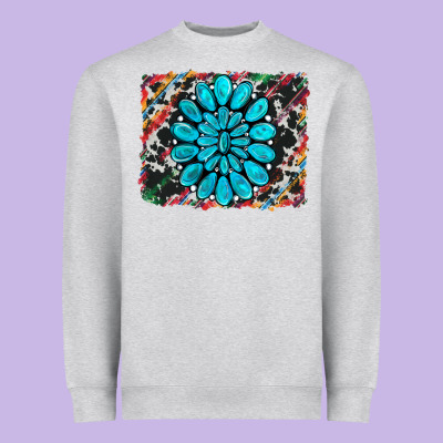 Cowhide And Serape Gemstone Background Heavyweight Sweatshirt Designed By Ranaportraitstore
