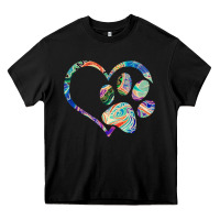 Black dog paw print tie dye rainbow dog lover rescue retro 70s t shirt Heavy Core Tee - linhVisuals