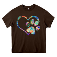 Chocolate Brown dog paw print tie dye rainbow dog lover rescue retro 70s t shirt Heavy Core Tee - linhVisuals