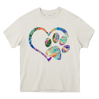 Cream dog paw print tie dye rainbow dog lover rescue retro 70s t shirt Heavy Core Tee - linhVisuals