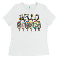 White name vibrant summer greeting with popsicles Ladies Tee - CowhideDigitalArt